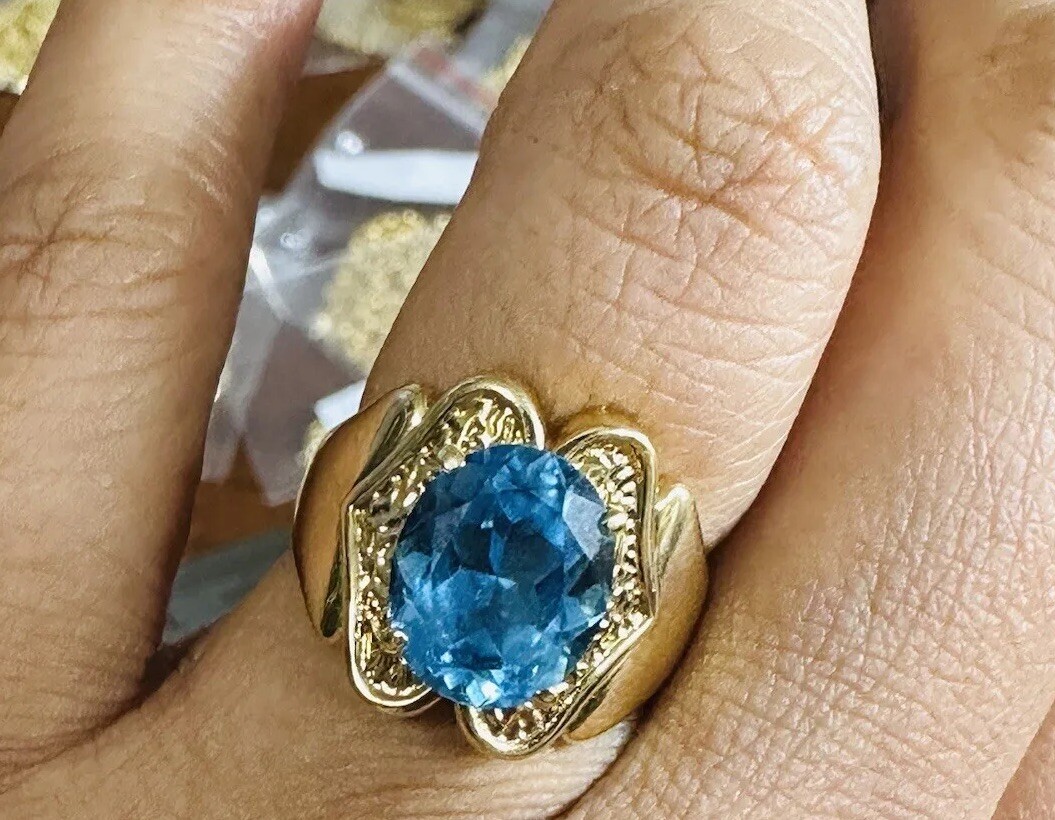 K18 Japan Real Fine Gold Ring Real Blue Topaz Ring 7/7.5” 6.9g | eBay 