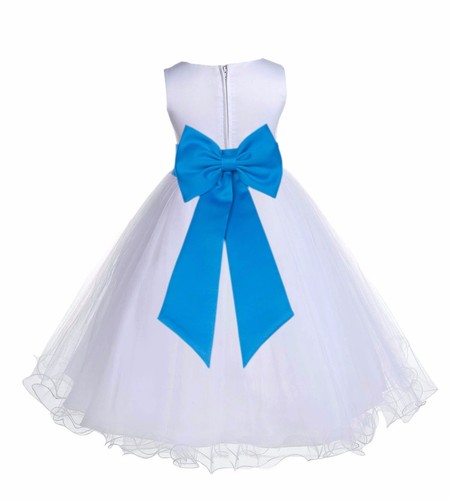 Satin White Tulle Flower Girl Dress Wedding Pageant Communion Reception Baptism - Picture 56 of 61