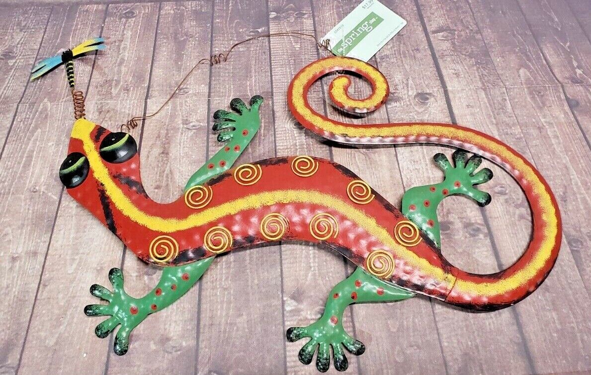 Large Hobby Lobby Wall Décor Lizard Gecko Metal Art Sculpture Dragonfly - Red