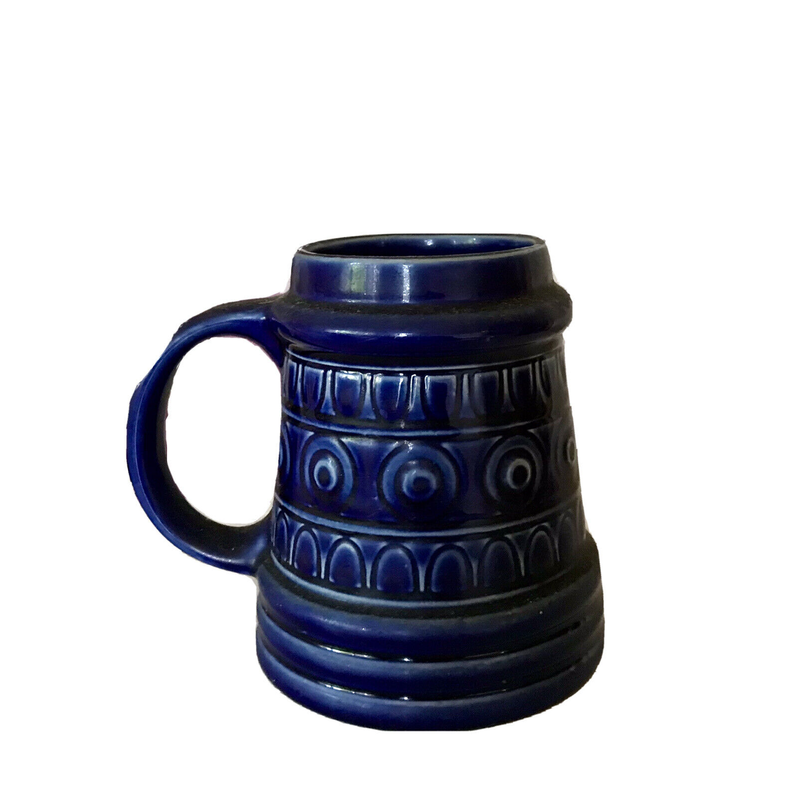 Krug Bierseidel Keramik Steingut Blau Kobaltblau gemarkt Bierhumpen
