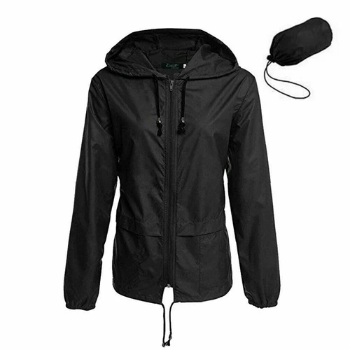 Unisex Adult Waterproof Rain Jacket Zip Up Hooded Lightweight Windbreaker Coat - Picture 10 of 17