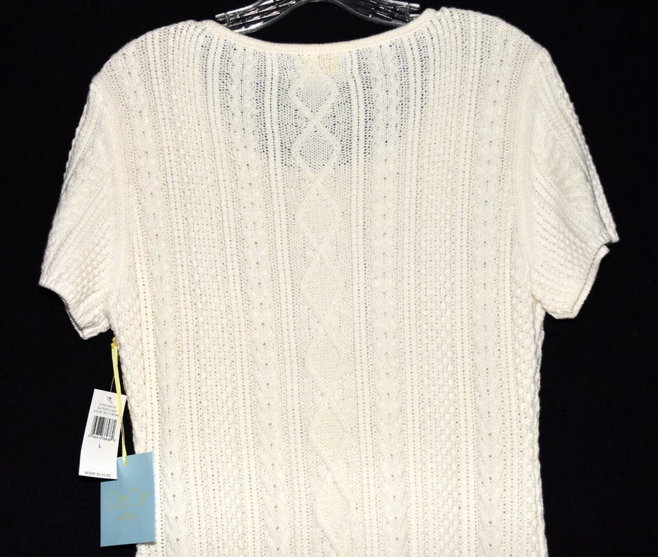 Vestido Suéter Cynthia Steffe CeCe Crema Tejido con Cable Cuello Redondo Talla L Nuevo con Etiquetas Foto 4 de 4