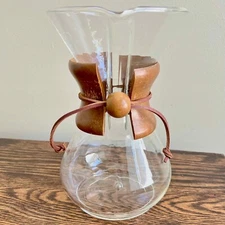 Vtg Handblown Chemex Coffee Maker 8.5" Original Collar & Bead Pour Over