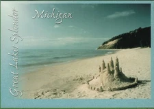 Vintage Michigan MI Postcard Great Lakes Splendor Sand Castle Frankfort 