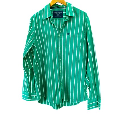 American Eagle Outfitters Green white Stripe Vintage Fit Button Down Shirt L