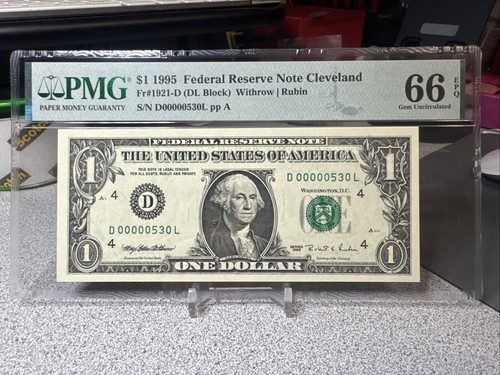 🤯 1995 $1 Federal Reserve Note - PMG 67 EPQ - Low Serial Number 00000530 - Picture 4 of 7