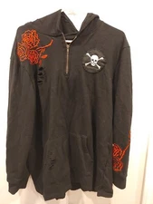 Zoo York Red Rose Custom Hoodie Torn Tattoo Iconic Dark Loose Fit Skater Art