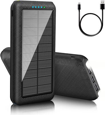 Tragbares Solar Powerbank 30000 mAh mit 3 Ausgängen 2 Eingängen LED-Taschenlampe