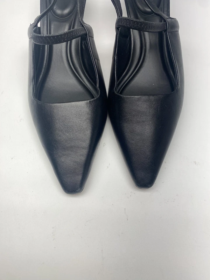 Vince Women's Bianca Black Leather Slingback Mid Heel Pumps Sz 6 - Image 4 of 4