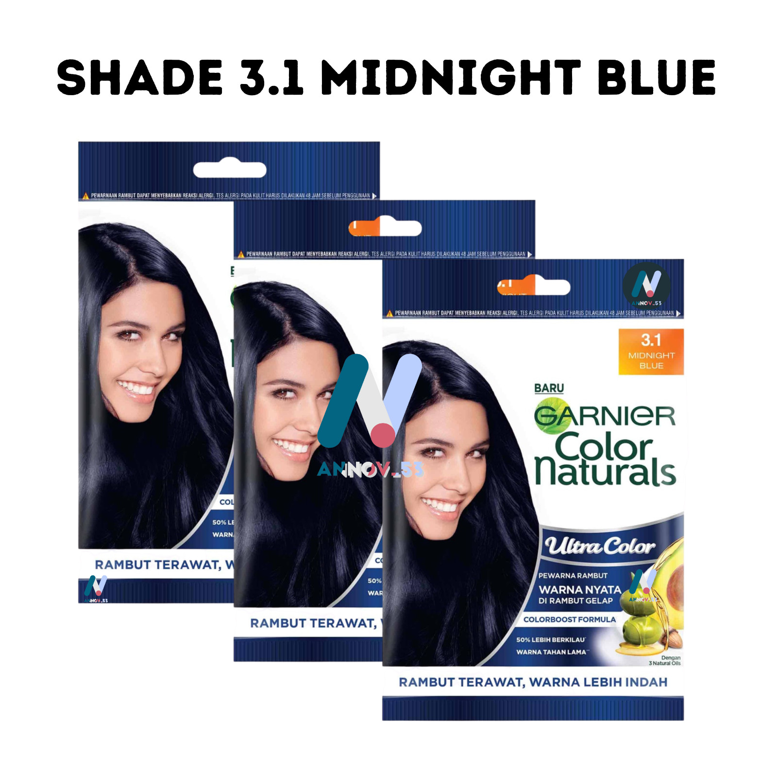3X GARNIER Natural Dry Hair Color Avocado Oil Long Lasting #3.1 Midnight Blue