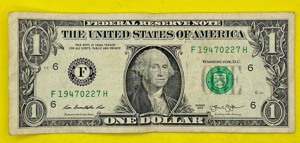 1947 February 27 Birthday Note F 19470227 H Fancy Serial Number $1 Dollar Bil - Image 3 of 4