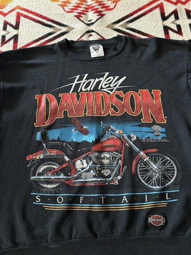 Vintage Harley Davidson Black Sweatshirt Made In USA XL Softail Motorcycle 80’s - Picture 6 of 13