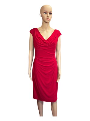Lauren Ralph Lauren Bodycon Dress in Red Draped Neckline and Side Size 8 |  eBay