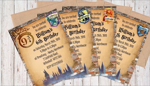 6 invitaciones personalizadas de fiesta de Hogwarts - cualquier ocasión - Imagen 2 de 7