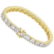 10K Yellow Gold Over Baguette And Round Diamond Tennis Bracelet For Men 10ct-8"