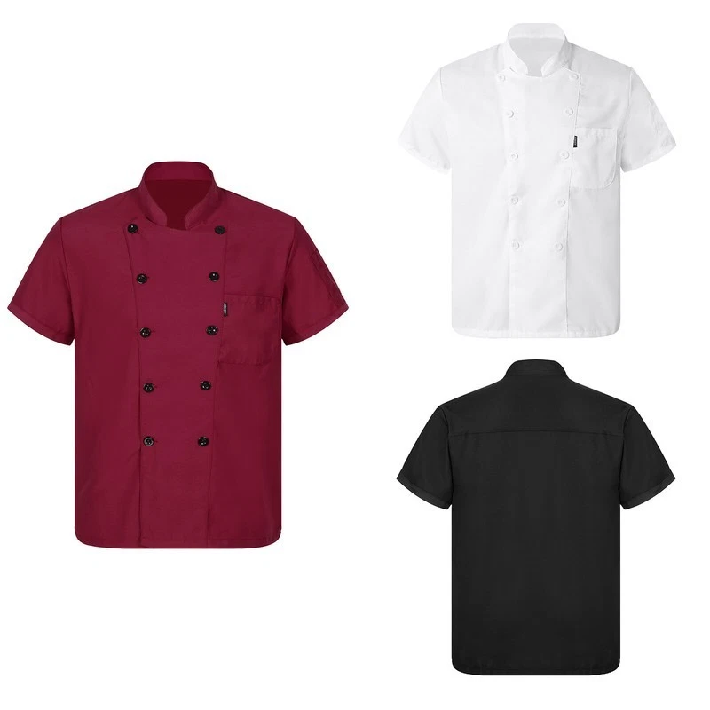 Unisex Chef Coat Jacket Short Sleeve Kitchen Restaurant Hotel Work Uniform - Image 3 of 3