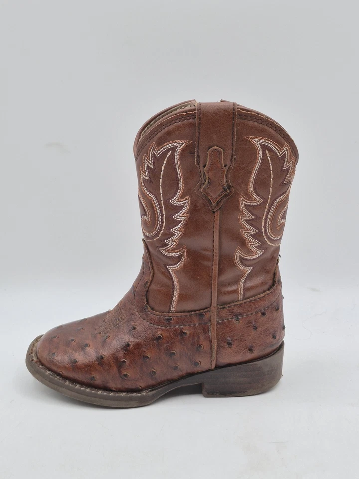Botas de Vaquero Roper Niños Pequeños Talla 6 Marrón Estampado de Avestruz Cremallera Lateral Occidental Niños Foto 2 de 4