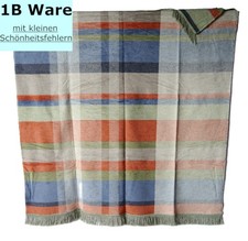 Kuscheldecke 140x180 Baumwolle Dralon Biederlack  Wohndecke Fransen Streifen 1b