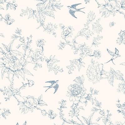 Peel and Stick Wallpaper 17.3''x80'' White and Blue Birds Floral Wallpaper Vint...