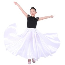 Girls Satin Full Circle Long Dance Skirt Ankle Length Shiny Satin Swing Skirt...