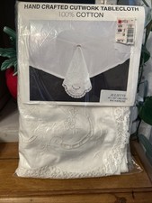 New VTG Juliette 66x102 Oblong Handcrafted Cut Work Tablecloth White 6 Napkins