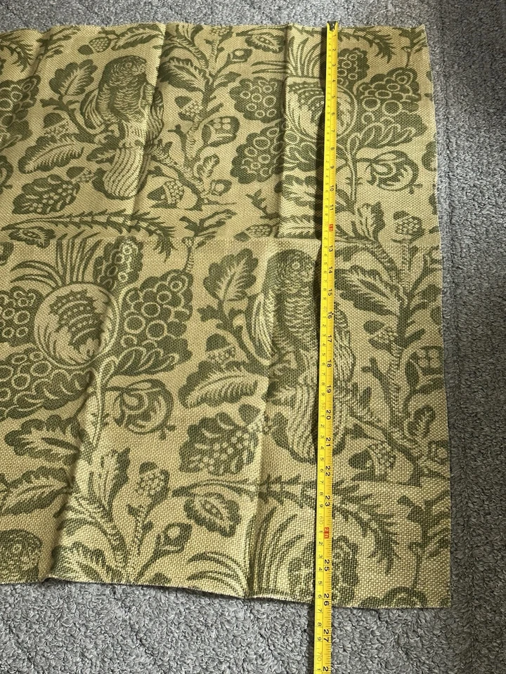 GP & J Baker Fabric Sample Remnant 24.25x26” Owls Fruits Ivy Green Linen Crafts - Image 3 of 4