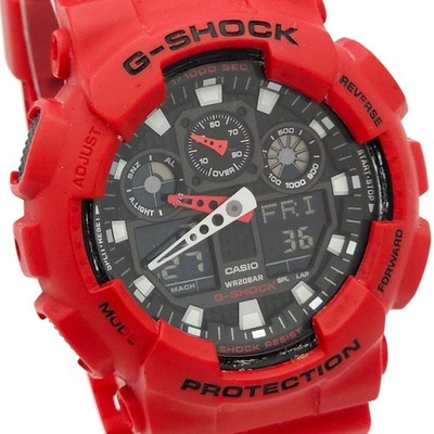 CASIO G-SHOCK GA-100B QZ geprüfte rote Analoguhr für Männer und Frauen