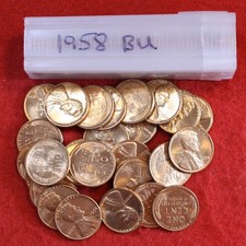 1958-P Lincoln Wheat Cent Penny 50 Coin roll BU