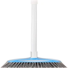 Dustpan Broom Set with Easy Assembly and Long Handle, Blue and White