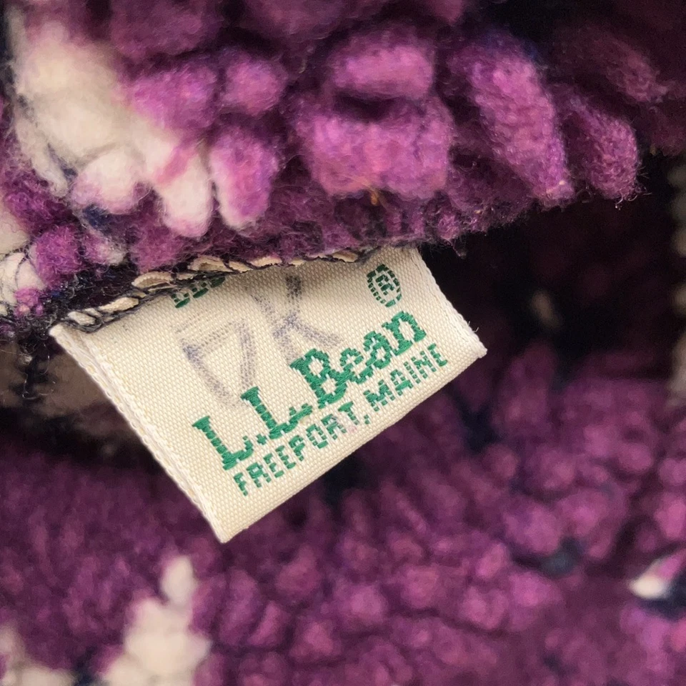 Sombrero de invierno vintage LL Bean High Pile polar púrpura blanco negro patrón Foto 4 de 4