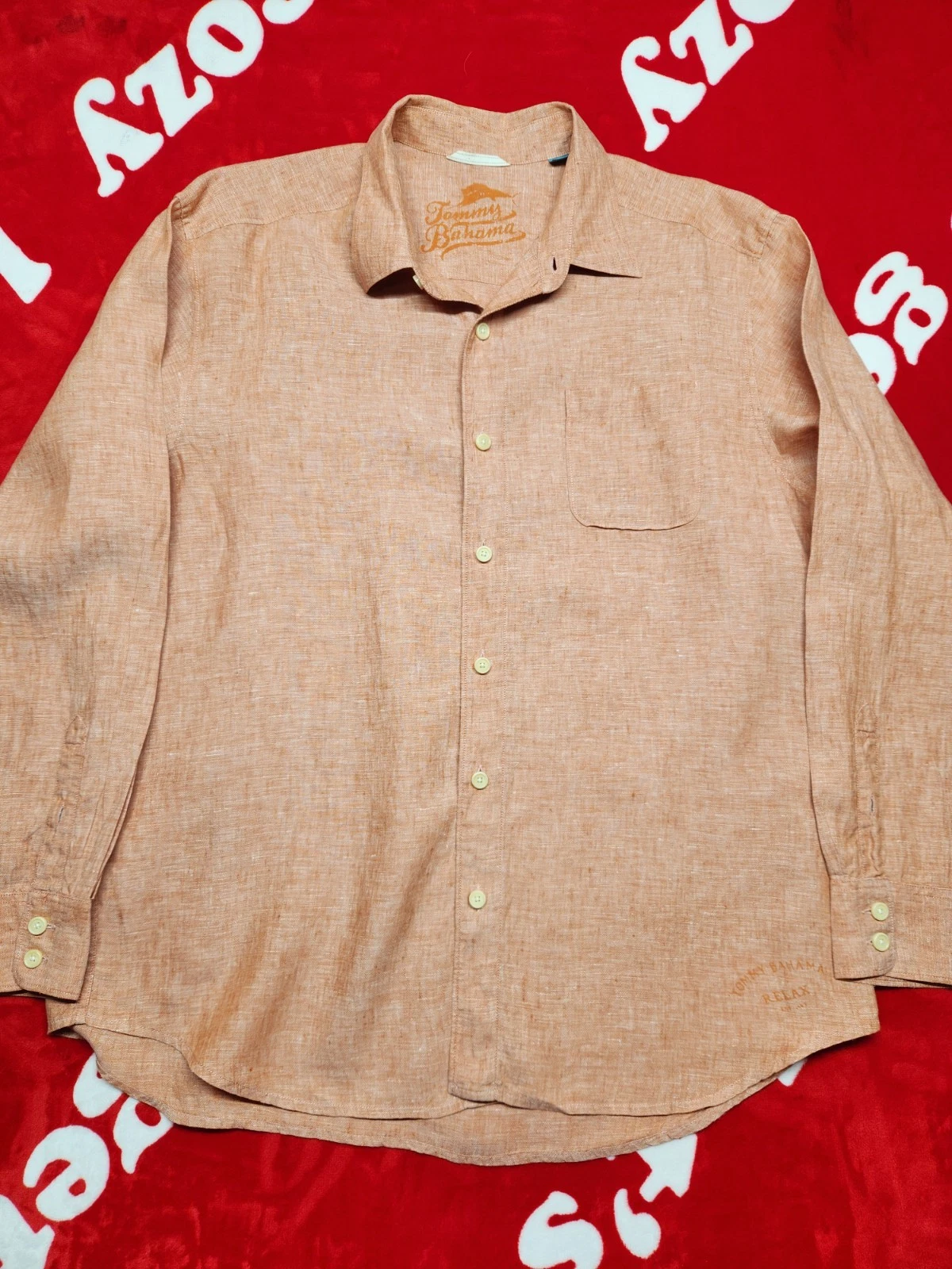Tommy Bahama Relax Linen Shirt Mens XL Orange Salmon Button Front Long Sleeve...