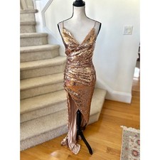 NWT Fashion Nova Rose Gold Beautiful Escape Maxi Sheath Slit Dress