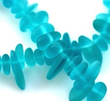 Pebble Beads, Turquoise Blue w/Frosted Matte Sea Glass Finish, 6x9mm, 22 Pcs