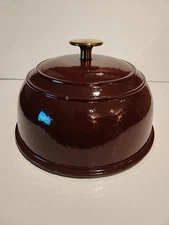 Dutch Oven Cast Iron Lid Red Enameled Dome Lid Only Chips 9.5 " Wide 6" Tall Lid