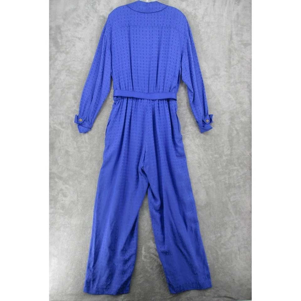 Vintage Liz Claiborne Jumpsuit 12 Silk Belted Wide Leg Lightweight Office Blue - Image 2 of 4