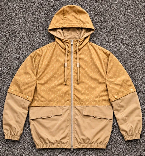 Gucci GG Ripstop Convertible Windbreaker Jacket Camel Ripstop Hooded Zip L - product listing photo