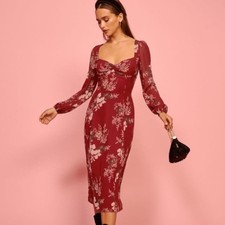 REFORMATION Red Floral Mabille Midi Dress Size 2