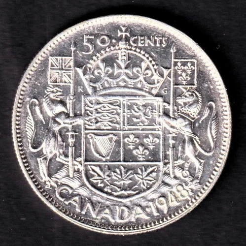 Canada 1948 50c Fifty Cent Silver Half Dollar King George VI .800 Silver Coin