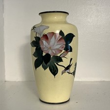 Early 20th Century Ando Jubei Japanese Cloisonne Vase Imperial Yellow Birds Rare