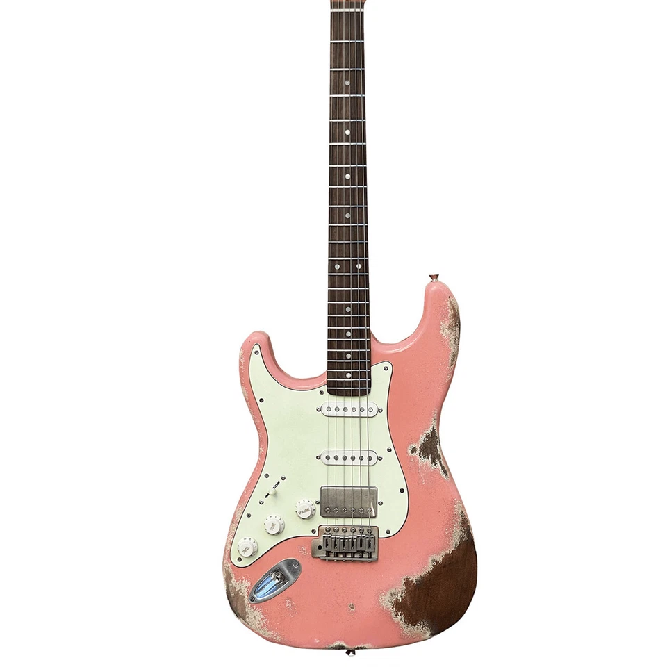 Custom ST Shell Pink Left Hand Relic Electric Guitar Tremolo Bridge SSH Pickups - Image 3 of 4