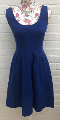 cobalt blue skater dress Cobalt High Neck Long Puff Sleeve Belted Skater Dress  AX Paris US