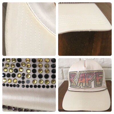 BAPE KISS LOGO Swarovski trucker hat cap NIGO White A BAPE KISS LOGO Swarovski trucker hat cap NIGO White A