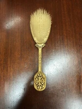 Vintage antique ornate  old Hollywood gold gilt vanity hairbrush brush 