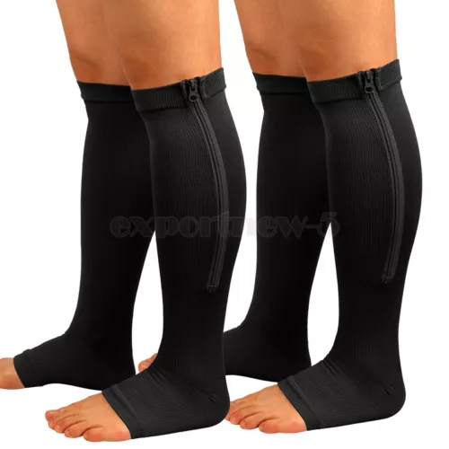 Calcetines de compresión con cremallera punta abierta 20-30 mmHg medias soporte pierna pantorrilla medias - Imagen 19 de 43