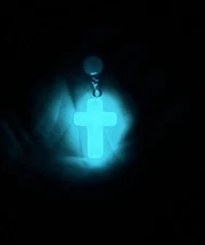 Glow Cross Car Mirror Hanger, Blue Cross Car Charm, Glow In Dark Cross