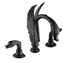 Black Color widespread 3 Pcs Swan Bathroom washbasin sink Faucet tap Deck Mount