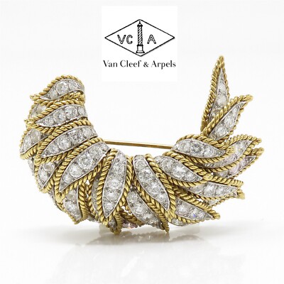 NYJEWEL Van Cleef & Arpels VCA 18k Two Tone Gold Large Diamond Pin Brooch