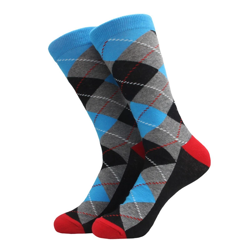 5 Pairs Mens Cotton Socks Lot Colorful Argyle Fashion Casual Long Socks Sox 9-12 - Image 2 of 4