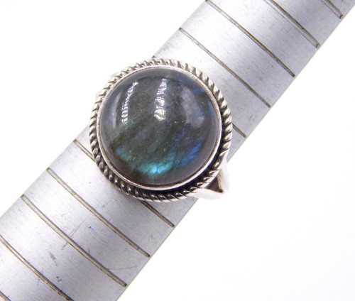 6 GM 925 Argento Sterling Naturale Labradorite Taglio Gemma Misura Anello 9 " US - Foto 4 di 5
