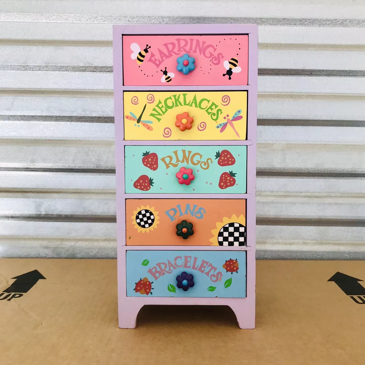 Vintage Wooden Groovy Jewelry Storage Miniature Dresser Box Retro